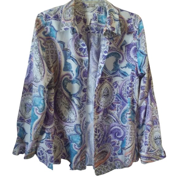 Chicos Paisley no-iron button down shirt ss L - Picture 1 of 6